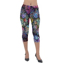 Floral Fractal 3d Art Pattern Lightweight Velour Capri Leggings 