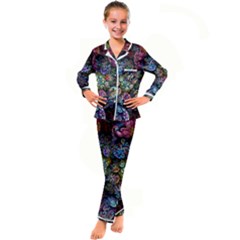 Floral Fractal 3d Art Pattern Kids  Satin Long Sleeve Pajamas Set
