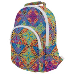 Colorful Flora Flora Kazakh Pattern Rounded Multi Pocket Backpack by Cemarart