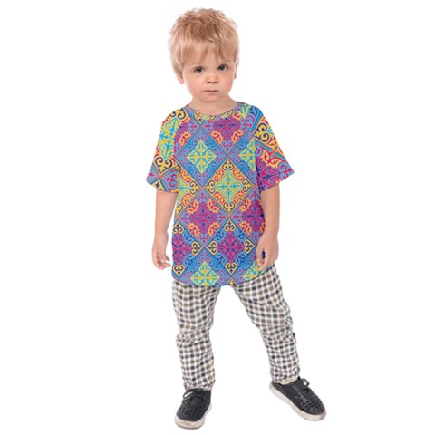 Colorful Flora Flora Kazakh Pattern Kids  Raglan T-shirt by Cemarart