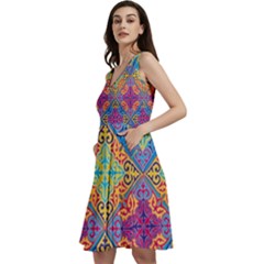 Colorful Flora Flora Kazakh Pattern Sleeveless V-neck Skater Dress With Pockets by Cemarart