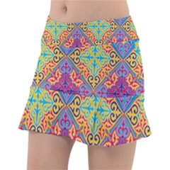 Colorful Flora Flora Kazakh Pattern Classic Tennis Skirt by Cemarart