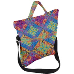 Colorful Flora Flora Kazakh Pattern Fold Over Handle Tote Bag