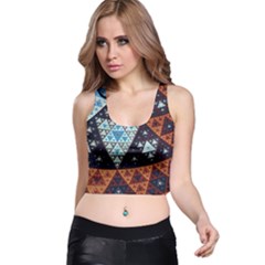 Fractal Triangle Geometric Abstract Pattern Racer Back Crop Top by Cemarart