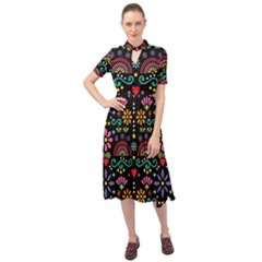 Mexican Folk Art Seamless Pattern Keyhole Neckline Chiffon Dress by Bedest