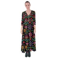 Mexican Folk Art Seamless Pattern Button Up Maxi Dress by Bedest