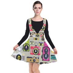 Retro Camera Pattern Graph Plunge Pinafore Dress by Bedest