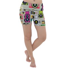 Retro Camera Pattern Graph Lightweight Velour Yoga Shorts