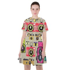 Retro Camera Pattern Graph Sailor Dress by Bedest