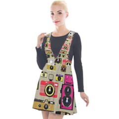 Retro Camera Pattern Graph Plunge Pinafore Velour Dress by Bedest