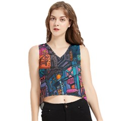 Wallet City Art Graffiti V-Neck Cropped Tank Top