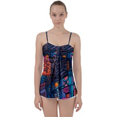 Wallet City Art Graffiti Babydoll Tankini Top by Bedest