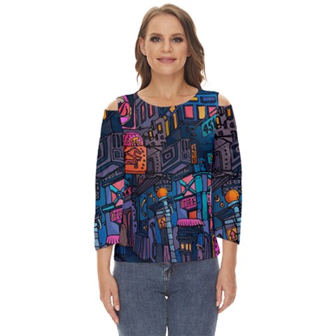 Wallet City Art Graffiti Cut Out Wide Sleeve Top by Bedest