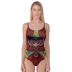 Colorful Owl Art Red Owl Camisole Leotard  by Bedest