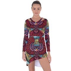Colorful Owl Art Red Owl Asymmetric Cut-out Shift Dress by Bedest