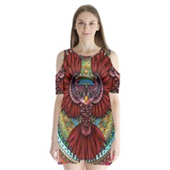 Colorful Owl Art Red Owl Shoulder Cutout Velvet One Piece by Bedest