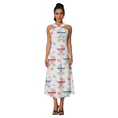 Pattern Stroller Carriage Texture Sleeveless Cross Front Cocktail Midi Chiffon Dress by Grandong