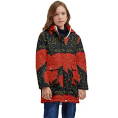 Love Hearts Pattern Style Kids  Hooded Longline Puffer Jacket