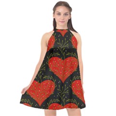 Love Hearts Pattern Style Halter Neckline Chiffon Dress 
