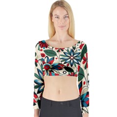 Flora Pattern Flower Long Sleeve Crop Top by Grandong