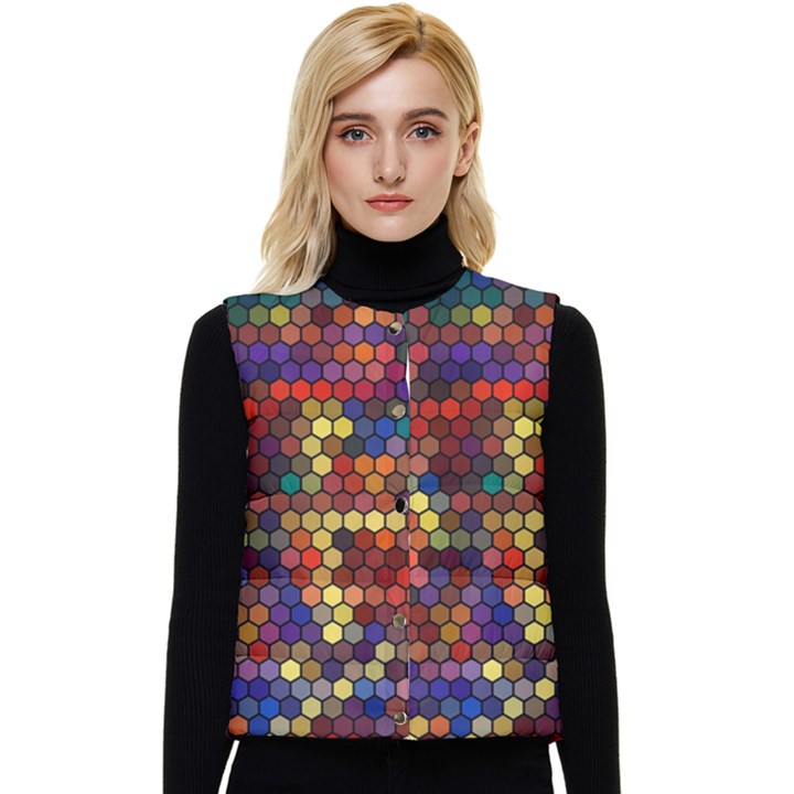 Hexagon Honeycomb Pattern Women s Button Up Puffer Vest