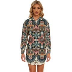 Floral Pattern Flowers Womens Long Sleeve Shirt Dress