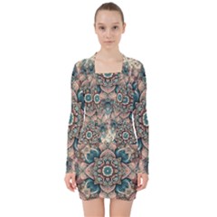 Floral Flora Flower Flowers Nature Pattern V-neck Bodycon Long Sleeve Dress by Grandong