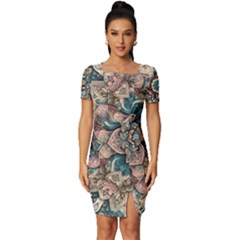Floral Flora Flower Flowers Nature Pattern Fitted Knot Split End Bodycon Dress