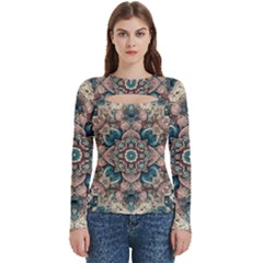 Floral Flora Flower Flowers Nature Pattern Women s Cut Out Long Sleeve T-shirt