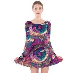 Human Eye Pattern Long Sleeve Velvet Skater Dress