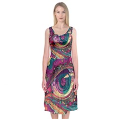 Human Eye Pattern Midi Sleeveless Dress by Grandong