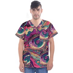 Human Eye Pattern Men s V-neck Scrub Top