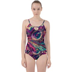 Human Eye Pattern Cut Out Top Tankini Set