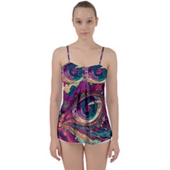 Human Eye Pattern Babydoll Tankini Top