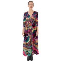 Human Eye Pattern Button Up Boho Maxi Dress