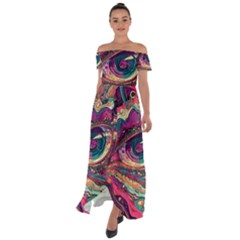 Human Eye Pattern Off Shoulder Open Front Chiffon Dress by Grandong