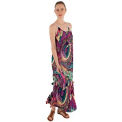 Human Eye Pattern Cami Maxi Ruffle Chiffon Dress