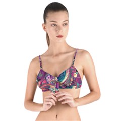 Human Eye Pattern Tie Up Cut Bikini Top