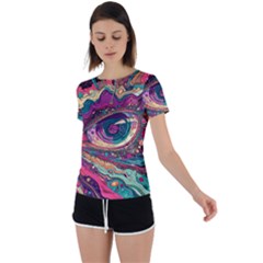 Human Eye Pattern Back Circle Cutout Sports T-shirt