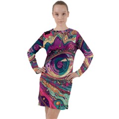 Human Eye Pattern Long Sleeve Hoodie Dress