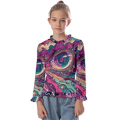 Human Eye Pattern Kids  Frill Detail T-shirt