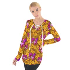 Blooming Flowers Of Orchid Paradise Tie Up T-shirt