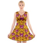 Blooming Flowers Of Orchid Paradise V-Neck Sleeveless Dress