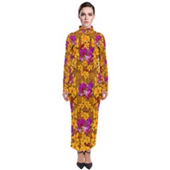 Blooming Flowers Of Orchid Paradise Turtleneck Maxi Dress