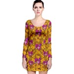 Blooming Flowers Of Orchid Paradise Long Sleeve Velvet Bodycon Dress