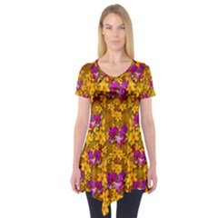 Blooming Flowers Of Orchid Paradise Short Sleeve Tunic 