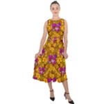 Blooming Flowers Of Orchid Paradise Midi Tie-Back Chiffon Dress