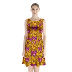 Blooming Flowers Of Orchid Paradise Sleeveless Waist Tie Chiffon Dress