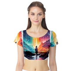 Starry Night Wanderlust: A Whimsical Adventure Short Sleeve Crop Top