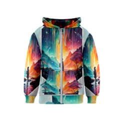 Starry Night Wanderlust: A Whimsical Adventure Kids  Zipper Hoodie by stine1